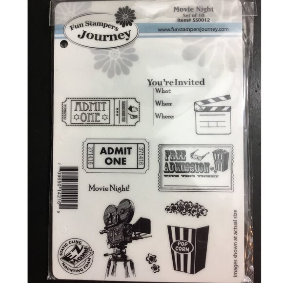 Fun Stampers Journey Movie Night Stamp Popcorn Ticket Camera Cling Stamps - Picture 1 of 2